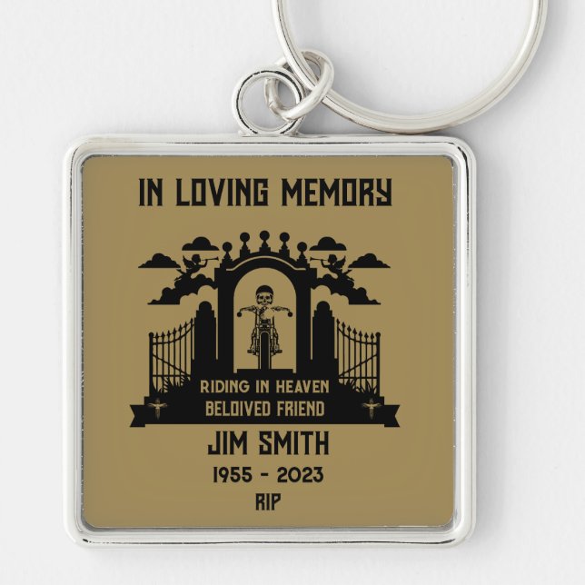 In Memory Motorbike Rider Biker Funeral Keychain (Front)