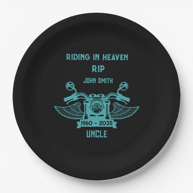 In Memory Motorbike Rider Biker Funeral Paper Plates (Front)