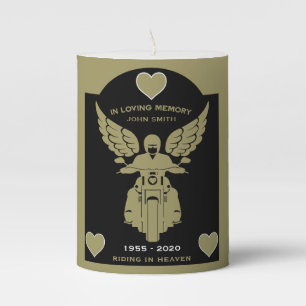 In Memory Motorbike Rider Biker Funeral Pillar Candle