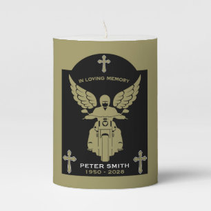In Memory Motorbike Rider Biker Funeral Pillar Candle