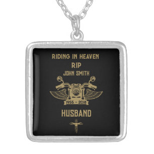 In Memory Motorbike Rider Biker Funeral Silver Plated Necklace