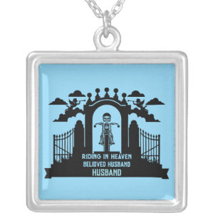 In Memory Motorbike Rider Biker Funeral Silver Plated Necklace