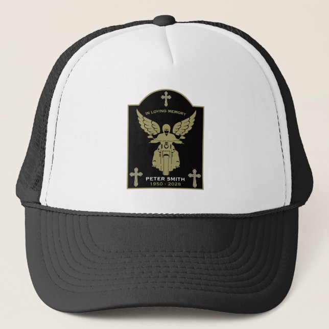 In Memory Motorbike Rider Biker Funeral Trucker Hat (Front)