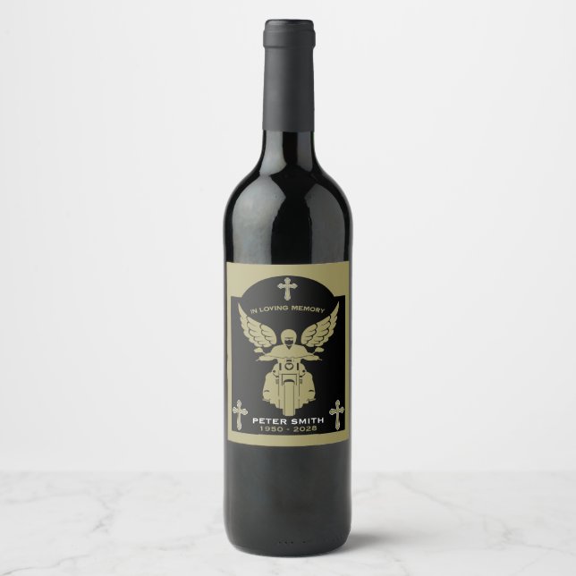 In Memory Motorbike Rider Biker Funeral Wine Label (Front)