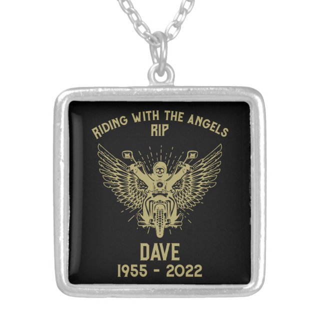 In Memory Motorbike Rider Funeral Silver Plated Necklace (Front)
