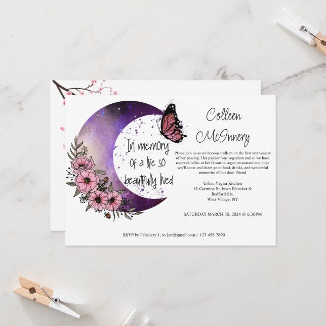 In memory of a life well lived. Editable Invitation (Front/Back In Situ)