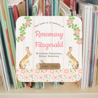 In memory of book plate, floral rabbits