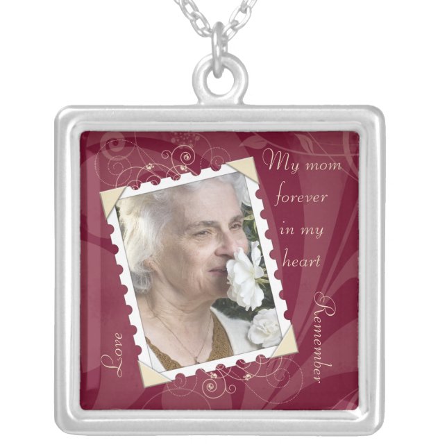 In Memory of Burgundy Ivory Photo Necklace (Front)