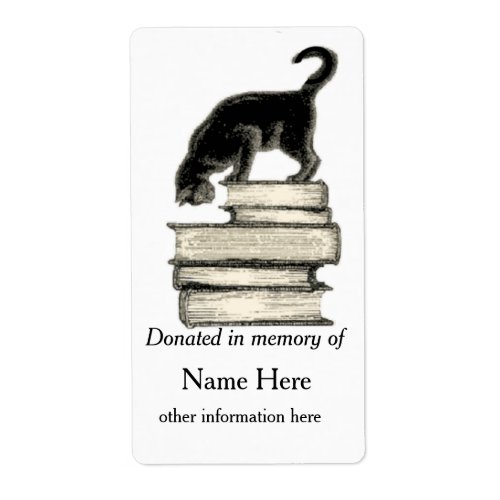 In Memory of Cat on Stack of Books of Bookplate 