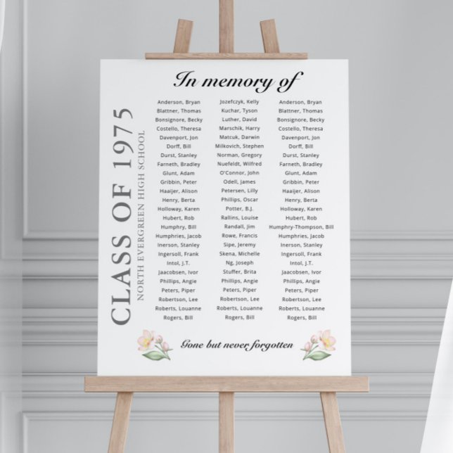 In Memory Of Class Reunion Up to 75 Names Foam Board (Creator Uploaded)
