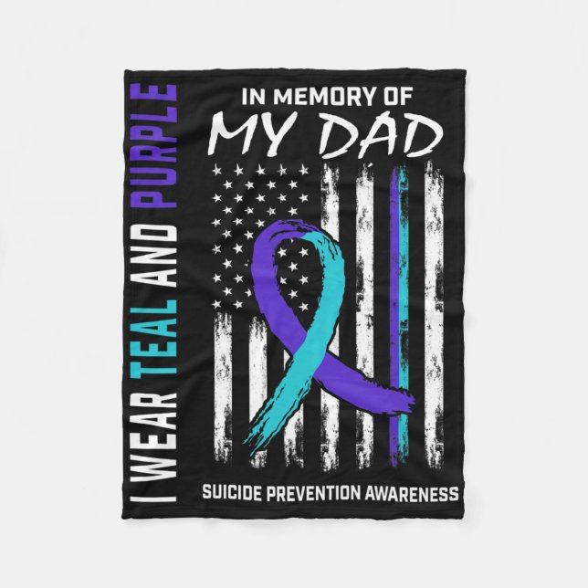 In Memory Of Dad Suicide Awareness Prevention Amer Fleece Blanket (Front)