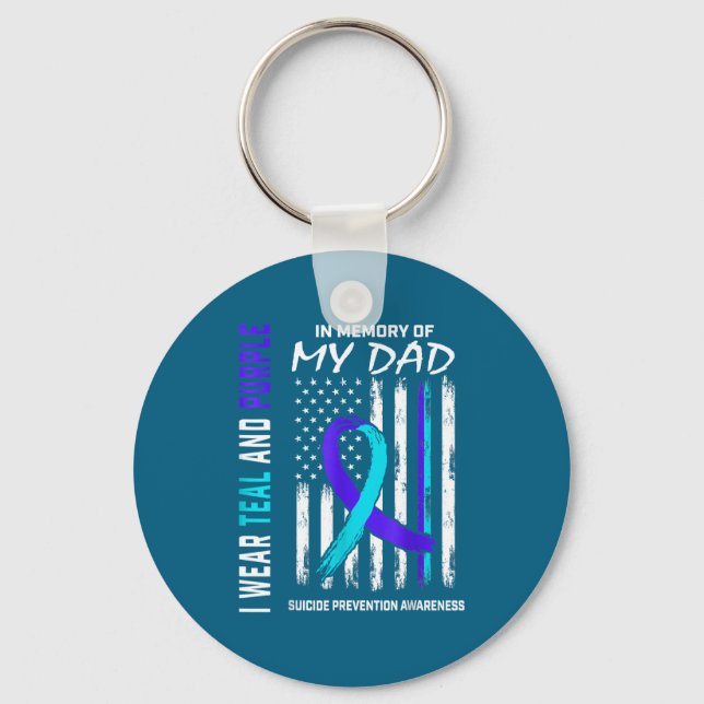 In Memory Of Dad Suicide Prevention Awareness Amer Keychain (Front)