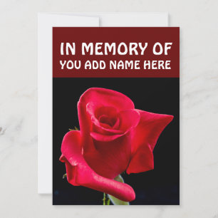 IN MEMORY OF FUNERAL CARDS, RED ROSE INVITATION