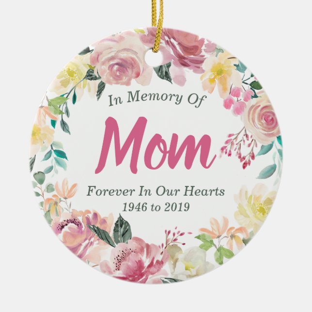 In Memory of Mom Memorial Ornament, Photo Back Ceramic Ornament (Front)