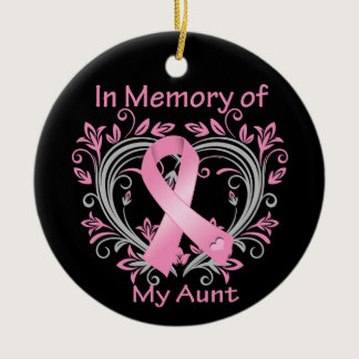 In Memory of My Aunt Breast Cancer Heart Ceramic Ornament
