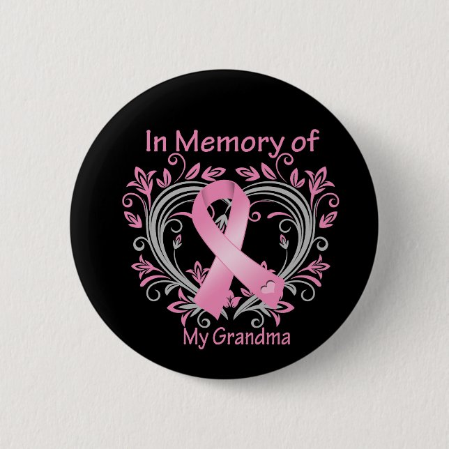 In Memory of My Grandma Breast Cancer Heart Button (Front)