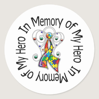 In Memory of My Hero Autism Angel Wings Classic Round Sticker
