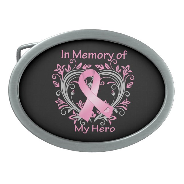 In Memory of My Hero Breast Cancer Heart Belt Buckle (Front)