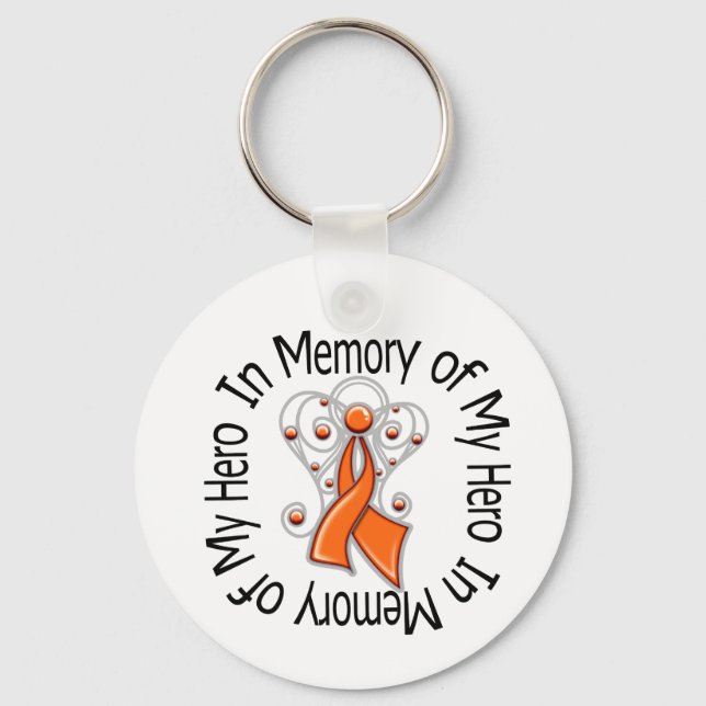 In Memory of My Hero Leukemia Angel Wings Keychain (Front)