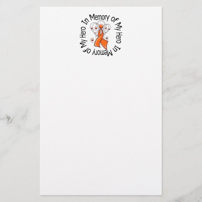 In Memory of My Hero Leukemia Angel Wings Stationery (Front)