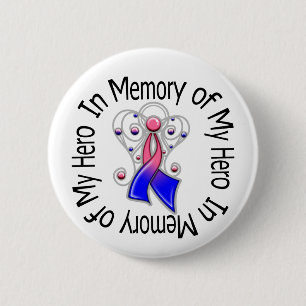 In Memory of My Hero Male Breast Cancer Angel Wing Button