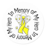 In Memory of My Hero Sarcoma Angel Wings Classic Round Sticker