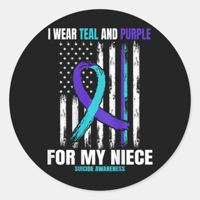 In Memory Of My Niece Suicide Awareness Usa Flag C Classic Round Sticker (Front)