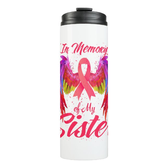 In Memory Of My Sister Wings Breast Cancer Thermal Tumbler (Front)