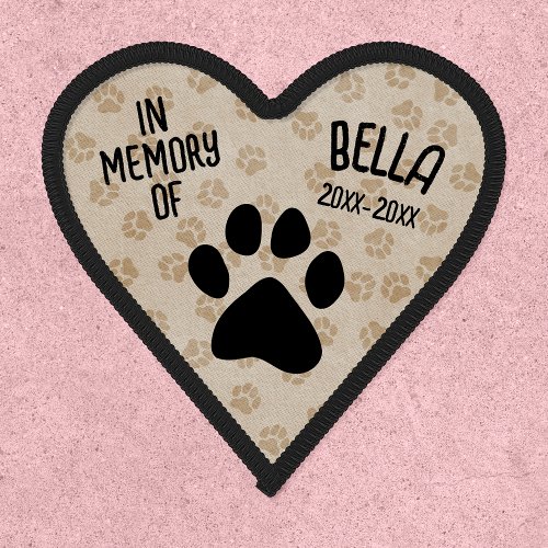 In Memory Of Personalized Paw Print Heart Iron On Patch
