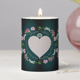 "In Memory of" Photo Custom Floral Heart  Pillar Candle