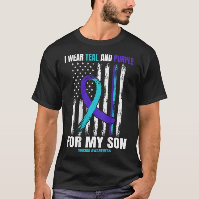 In Memory Of Son Suicide Awareness Flag Back Print T-Shirt (Front)