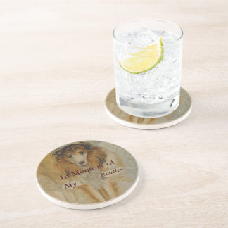 In Memory of-Vintage Collie Dog-Your Dog's Name Sandstone Coaster
