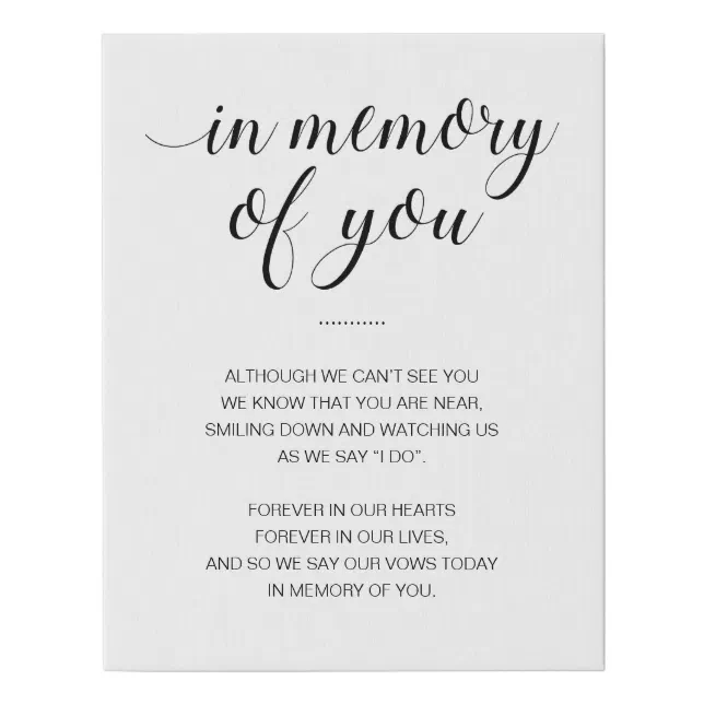 In Memory Of You As We Say I Do Memorial Wedding Faux Canvas Print | Zazzle