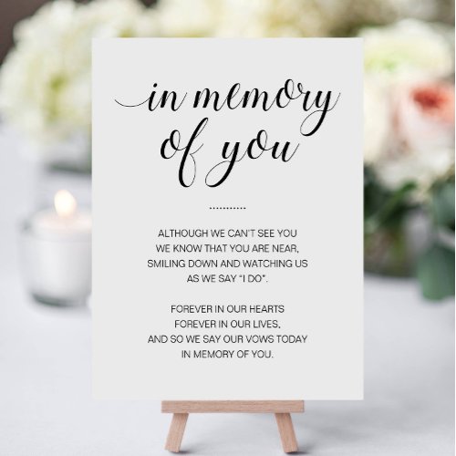 In Memory Of You Black White Memorial Wedding Foam Board