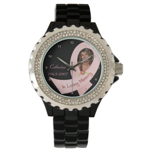 In Memory Pink Ribbon Photo Template Watch