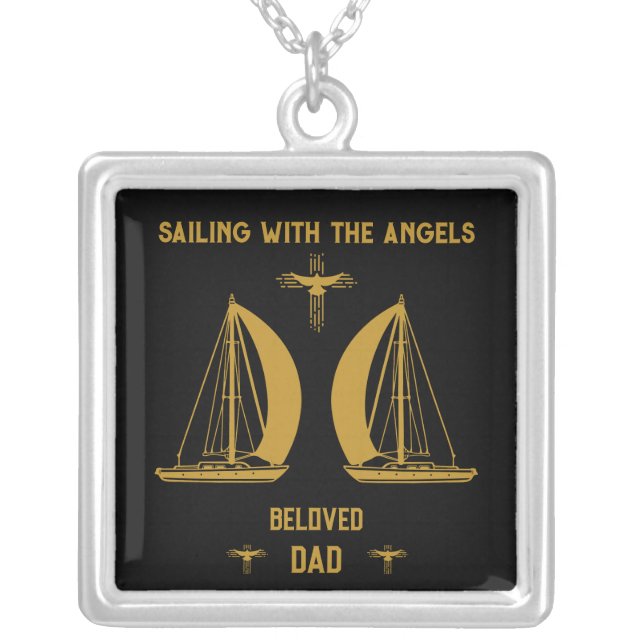 In Memory Sailer Boater Funeral Silver Plated Necklace (Front)
