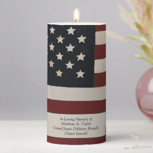 In Memory Vintage American Flag Veteran's Day Pillar Candle