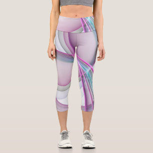 In Motion, Modern Abstract Colorful Fractal Art Capri Leggings