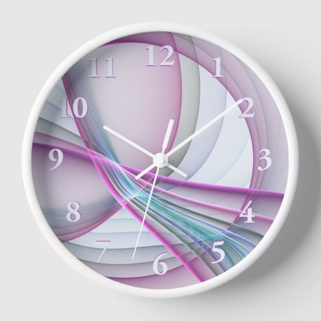 In Motion, Modern Abstract Colorful Fractal Art Clock (Front)