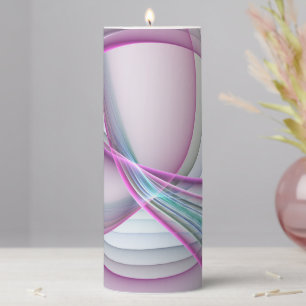 In Motion, Modern Abstract Colorful Fractal Art Pillar Candle