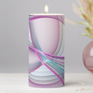 In Motion, Modern Abstract Colorful Fractal Art Pillar Candle