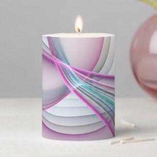 In Motion, Modern Abstract Colorful Fractal Art Pillar Candle