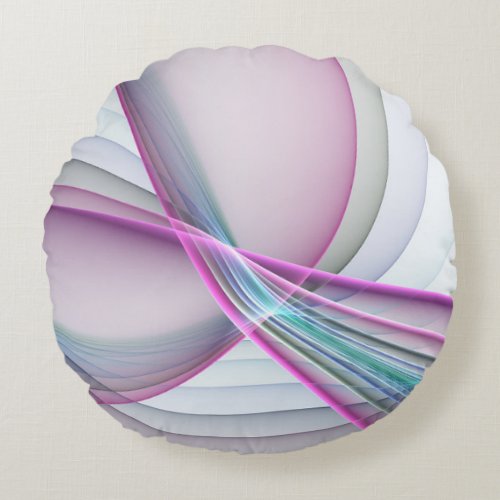 In Motion Modern Abstract Colorful Fractal Art Round Pillow