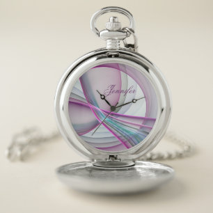 In Motion, Modern Abstract Colorful Fractal Name Pocket Watch