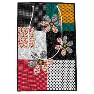In multicolored colors patchwork rustic pattern medium gift bag