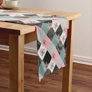 In multicolored colors patchwork rustic pattern short table runner