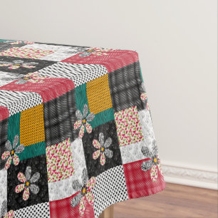 In multicolored colors patchwork rustic pattern tablecloth