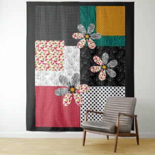 In multicolored colors patchwork rustic pattern tapestry