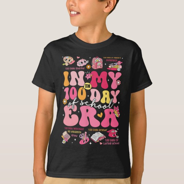 In My 100 Days Of School Era Groovy Retro Student  T-Shirt (Front)