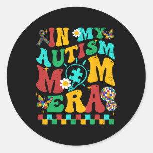 In My Autism Mom Era Groovy Puzzle Piece Retro Mot Classic Round Sticker